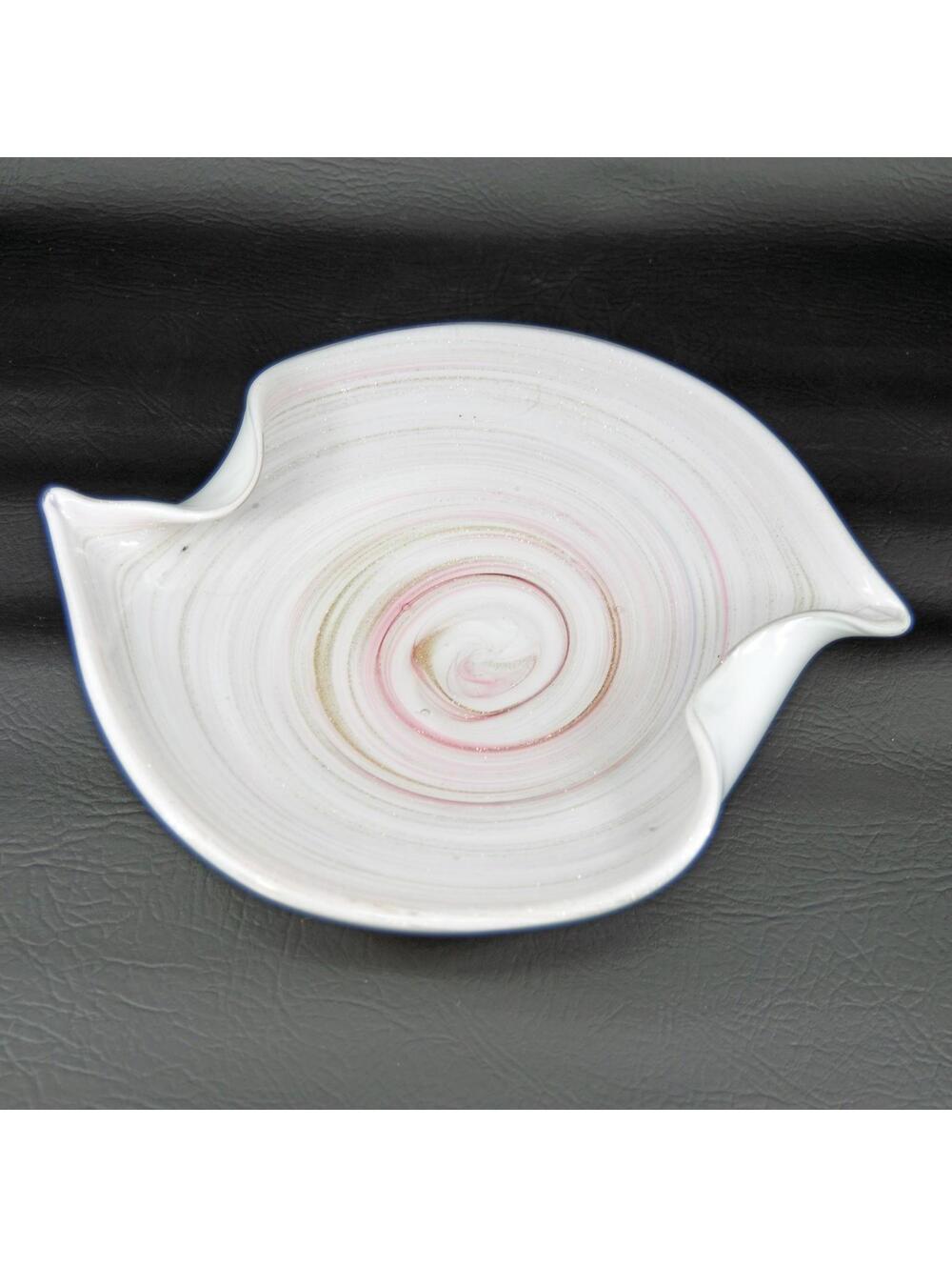 Vtg Murano Tutti Frutti Cased Art Glass Shell Shaped Dish Ashtray Pink Gold 11"